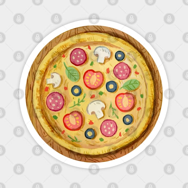 Pizza Dish Watercolor Magnet by Mako Design 