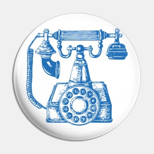 Vintage Phone Block Print in Blue and White Pin