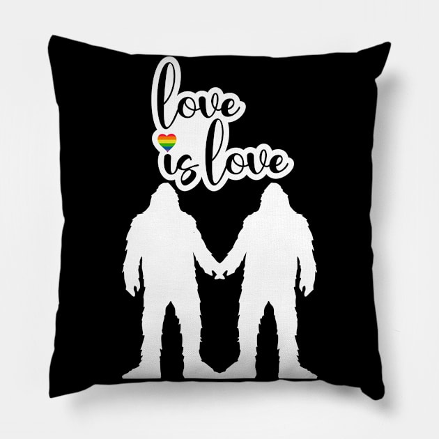 Love Is Love Pride Bigfoot Couple Pillow by TheMavenMedium