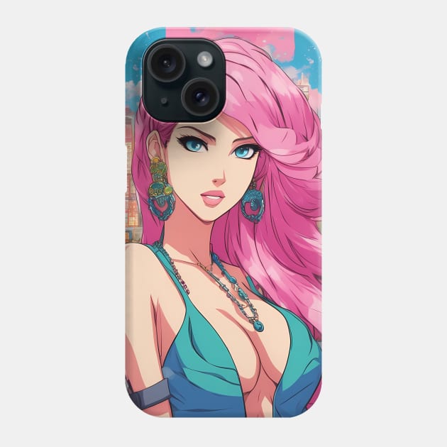 Anime Nation Colorful Pink Hair Beautiful  Style  Waifu Phone Case by animegirlnft