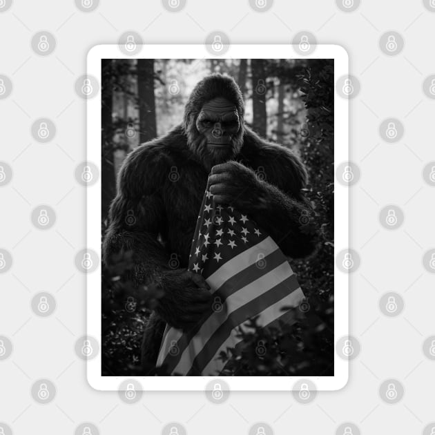 Bigfoot Holding American Flag Magnet by Megadorim
