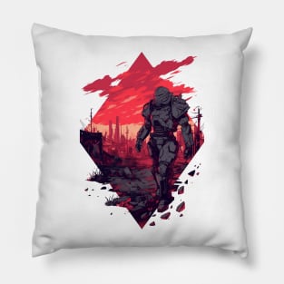 Armored Warrior Walks the Wasteland - Diamond Frame - Post Apocalyptic Pillow