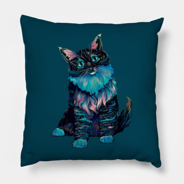 Curious Galaxy Cat Pillow by FishWithATopHat