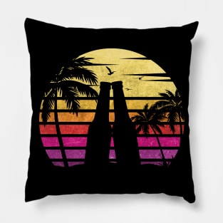 Romantic Retro Sunset Beer Bottles and Palm Trees Pillow