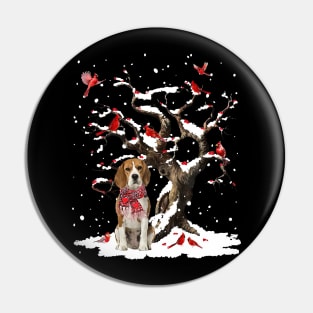 Beagle Scarf Cardinal Snow Christmas Pin