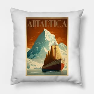 Antarctic Voyage Vintage Travel Art Poster Pillow