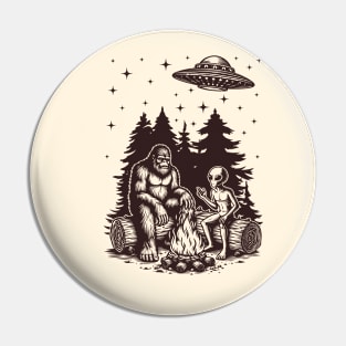 Bigfoot And Alien Camping Pin