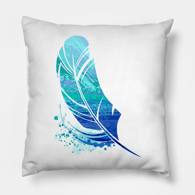 Blue Colorful Feather Pillow by Blackmoon9