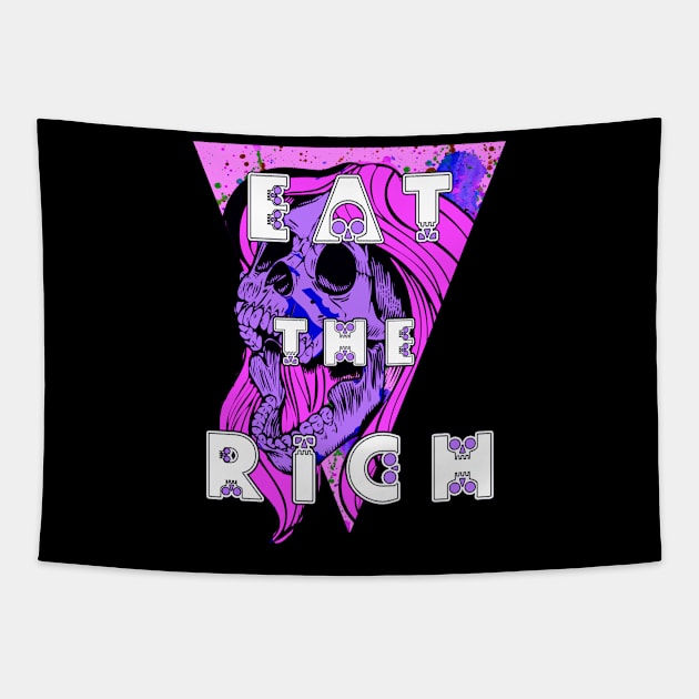 Eat the Rich Zombie Skull Purple Tapestry by Glass Table Designs