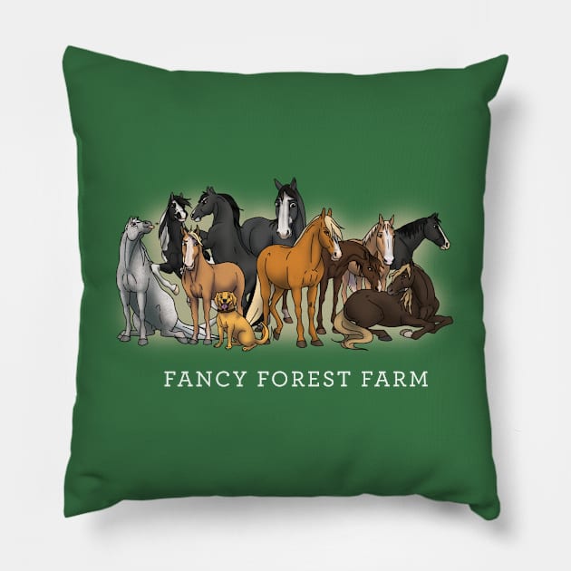 Fancy Forest Farm • Family Portrait • White Text Pillow by FalconArt