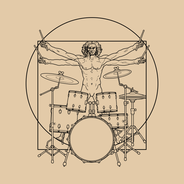 Virtuvian Man Drummer Black by sarahwolffie