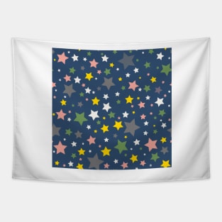 Colourful Constellation of Stars on Blue Background Tapestry