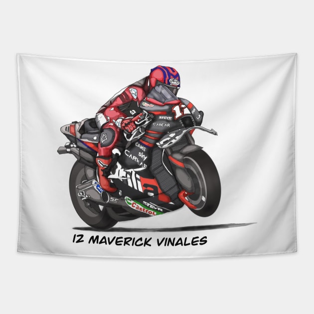 Drawing of MotoGP No 12 Maverick Vinales Tapestry by Roza@Artpage