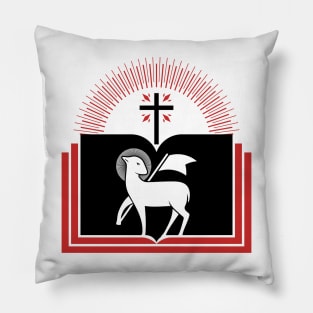 Christian illustration. Lamb of God on the background of the open book of life. Pillow