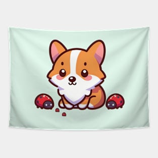 Cute Corgi with Ladybugs Tapestry