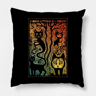 Hidden kitten in forest colorful Pillow