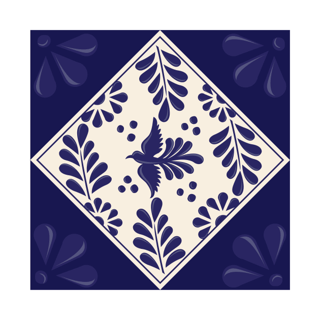 Blue Talavera Tile, Flying Dove by Akbaly by Akbaly