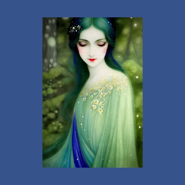 Illustration of Beautiful Lady Nature Spirt in Forest by Sandy Richter Art & Designs