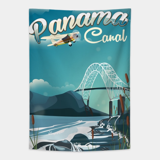 Panama Canal travel poster Tapestry by nickemporium1