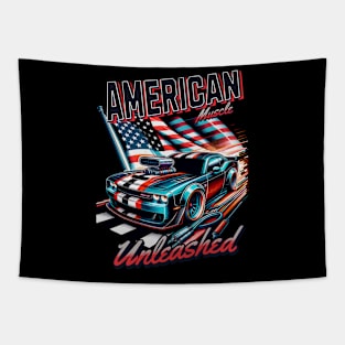 American Muscle Unleashed USA American Flag Patriotic Race Car Street Car High Performance Racing Tapestry