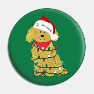 Goldendoodle  Decorated with Christmas Lights Pin