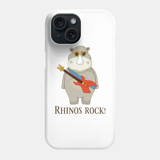 Rhinos Rock, Cute Funny Rhino Fan Lover Phone Case by Dreamy Panda Designs
