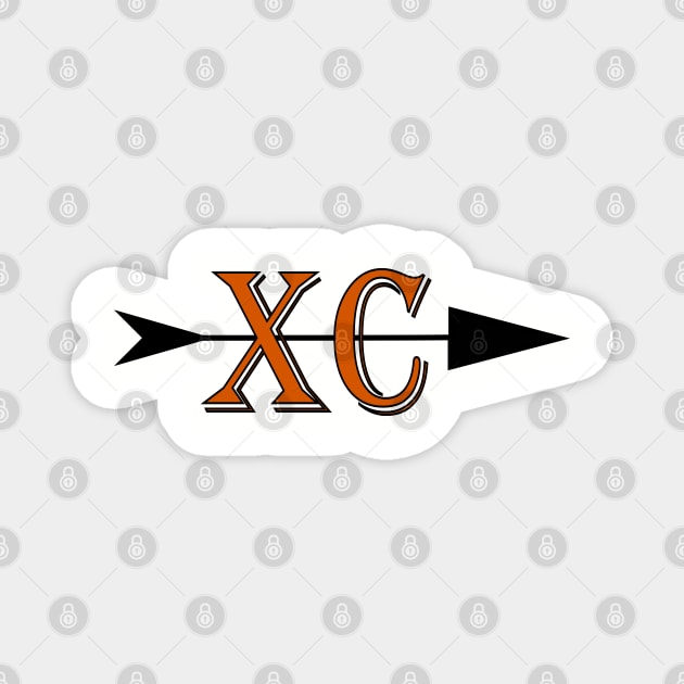 Cross Country Logo XC with an arrow in black and orange Magnet by Woodys Designs