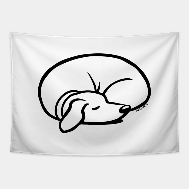 Sleeping Dog Black and White Line Drawing Tapestry by Coffee Squirrel