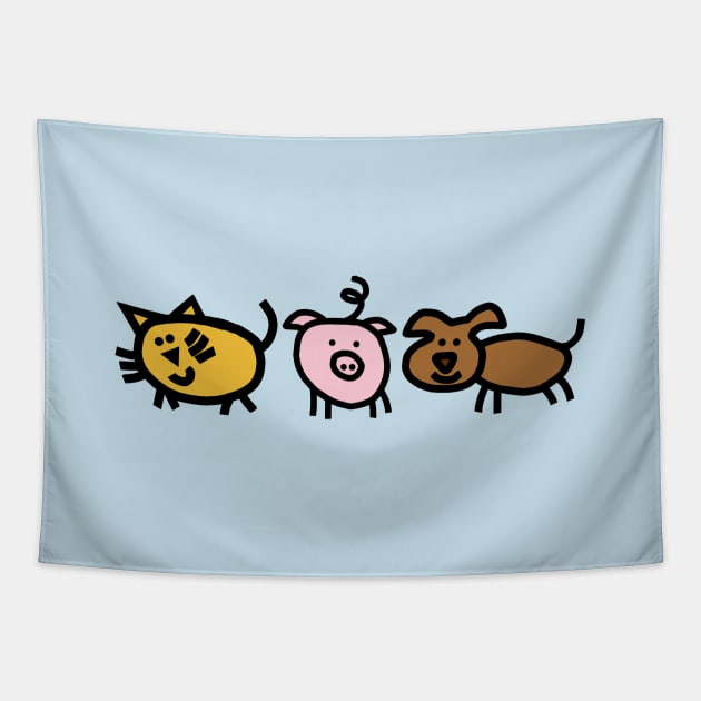 Cute Animals Cat Pig Dog for Kids Tapestry by ellenhenryart