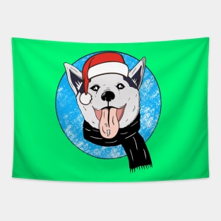 Siberian Husky With Santa Hat Christmas Tapestry