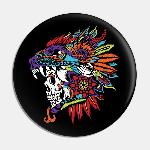 Mexican Aztec Warrior Skull Pin by Velvet Love Design 