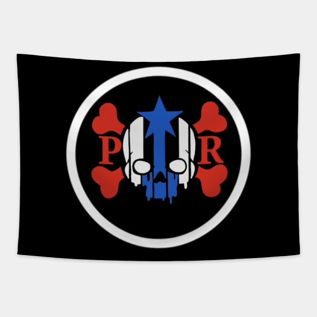 Puerto rico flag skull and crossbones Tapestry by Duendo Design