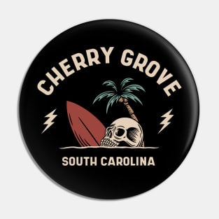 Vintage Surfing Cherry Grove South Carolina // Retro Surf Skull Pin