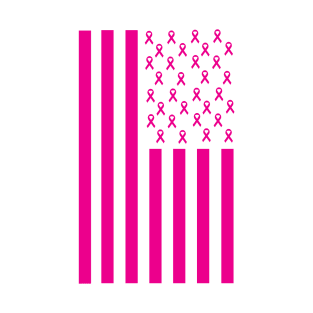 Pink Ribbon American Flag Breast Cancer Awareness T-Shirt