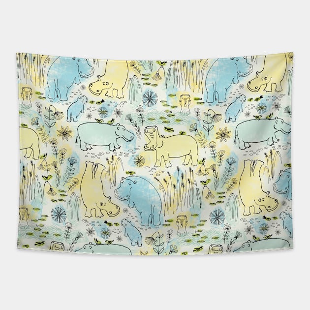 Hippo safari Tapestry by illaberekdesign