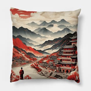 Sichuan China Vintage Poster Tourism Pillow