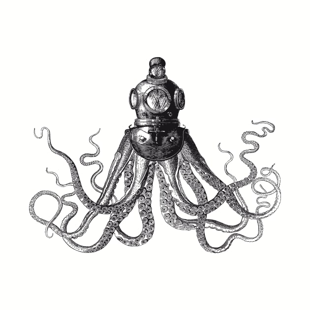 Octopus in Diving Helmet | Deep Sea Divers Helmet | Vintage Octopus | Tentacles | by Eclectic At Heart