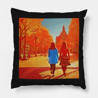 The Girls Walking in Autumn IV Pillow