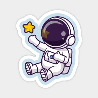 Cute Astronaut Sitting With Star Cartoon Magnet