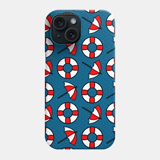 Red and white ubrellas with rounded float over blue navy background. Summer vibes Phone Case