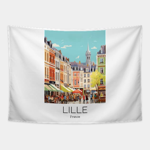 A Vintage Travel Illustration of Lille - France Tapestry by goodoldvintage