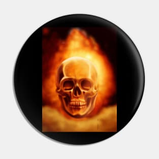 Skull on fire artwork Pin