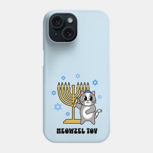 Meowzel Tov Funny Hanukkah Cat with Menorah Phone Case