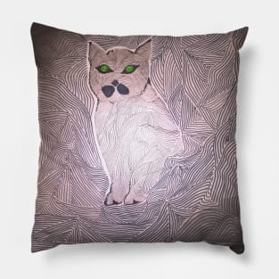 Grey cat with green eyes. Doodle style Pillow