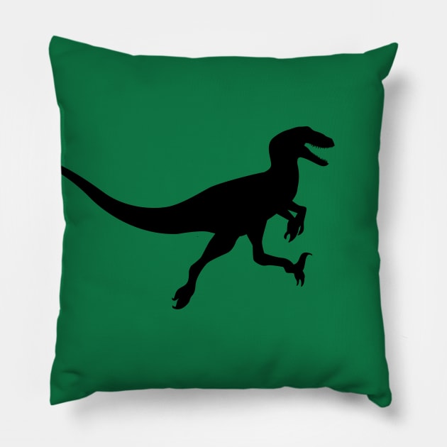 Utahraptor Jumping Black Silhouette Dinosaur Pillow by FalconArt