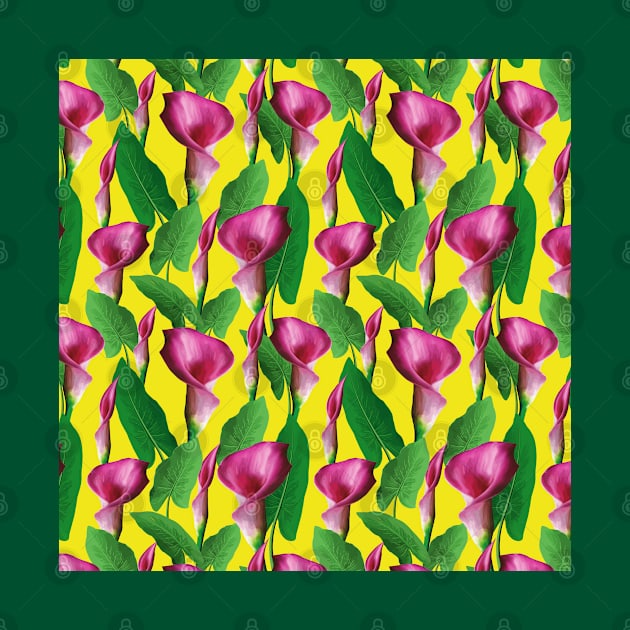 Watercolor Calla Lily Pattern On Yellow Background by Designoholic