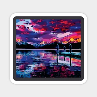 Magical Sky under Mountains ad Lake Magnet