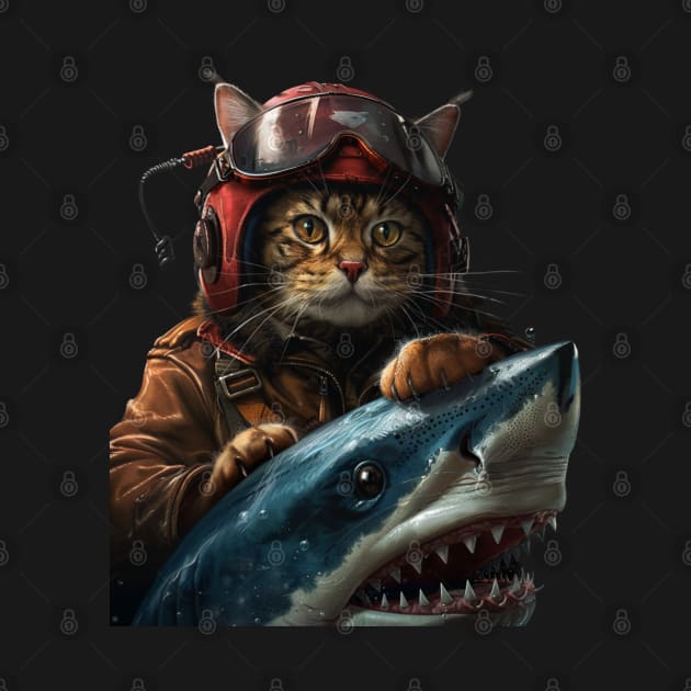 Cat Riding Shark Whiskered Safari by BilodeauBlue