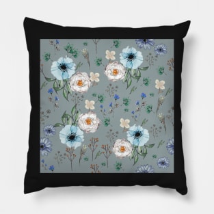 Blue Flower Peonies Bouquet Pattern Pillow