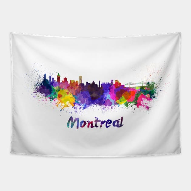 Montreal skyline in watercolor Tapestry by PaulrommerArt